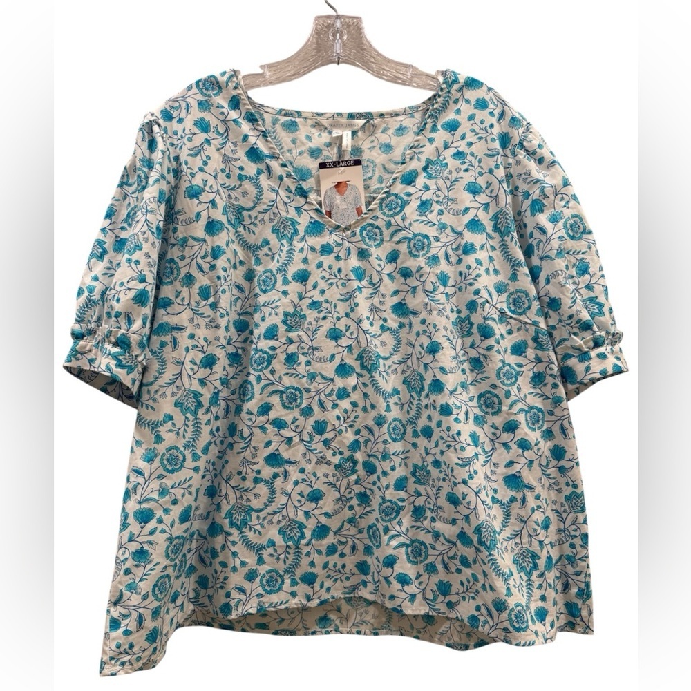 Draper James Blue and White Floral Blouse - Picture 4 of 6